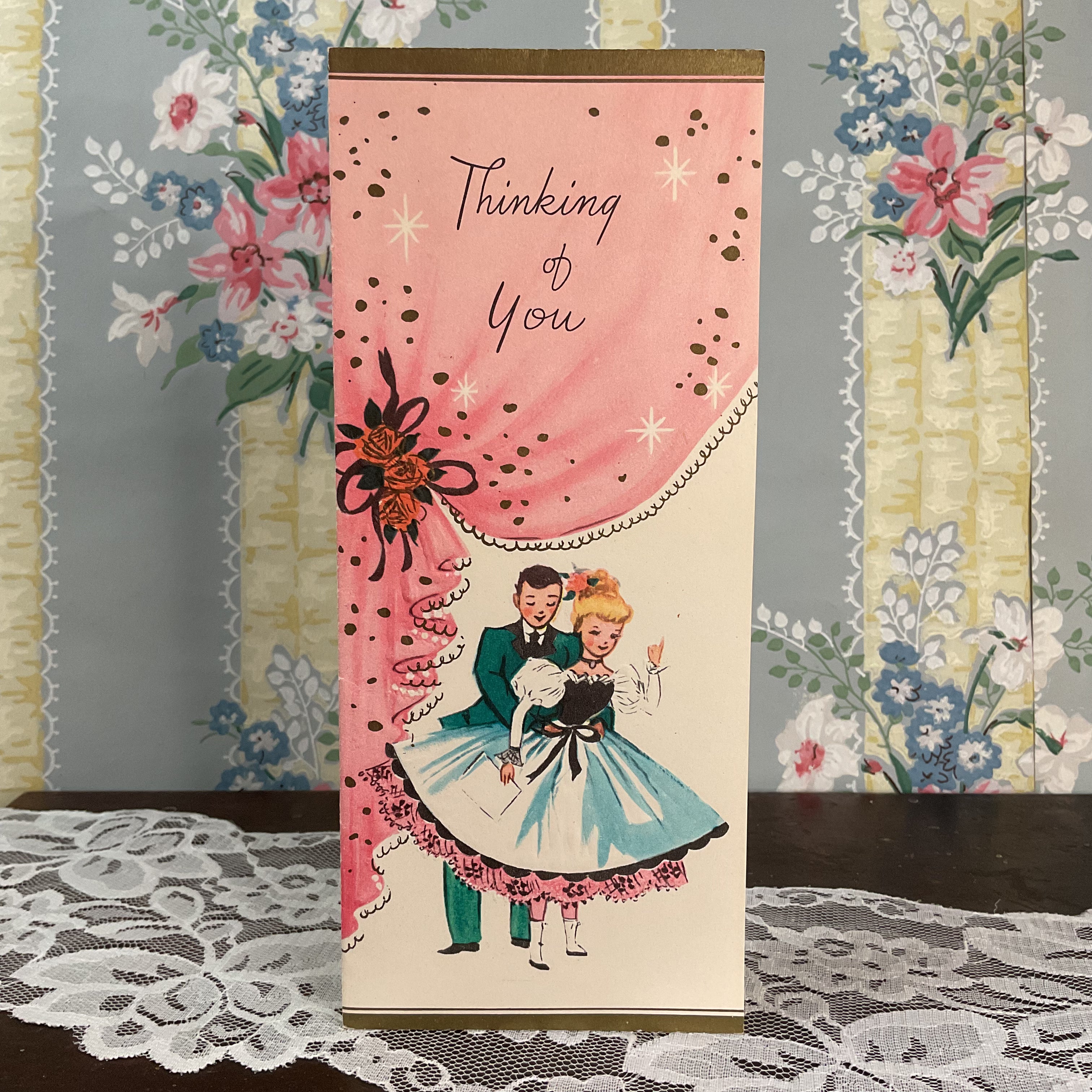 Vintage 1950s Thinking of You Card Formal Couple Unused
