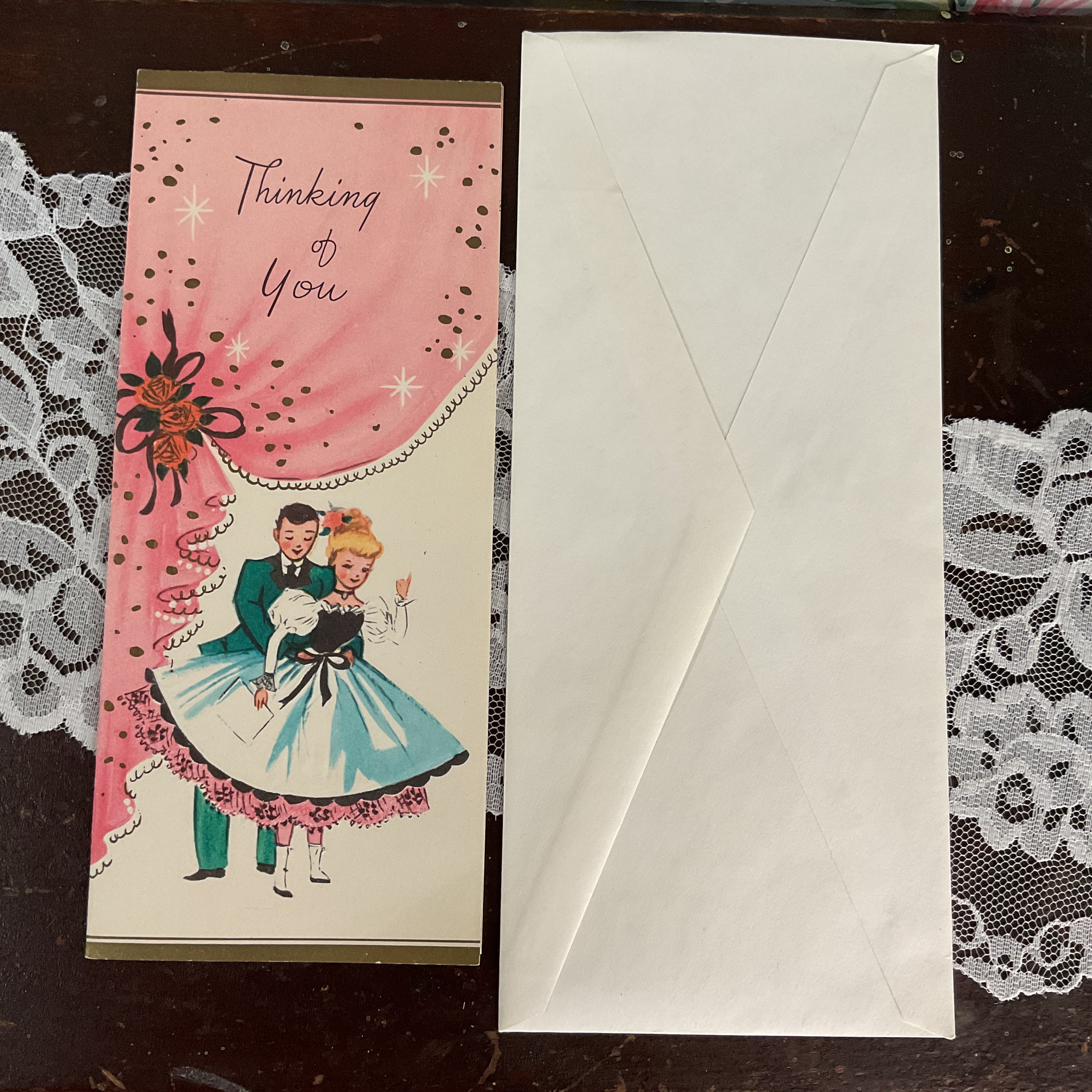 Vintage 1950s Thinking of You Card Formal Couple Unused