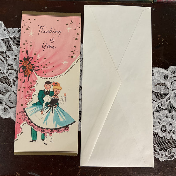 Vintage 1950s Thinking of You Card Formal Couple Unused