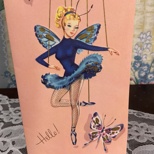 Vintage 1950s Get Well Card Marionette Puppet Ballet Dancer Unused