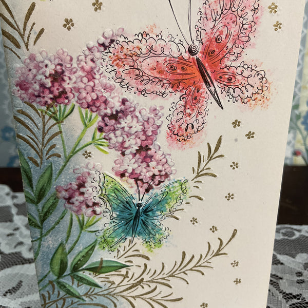 Vintage 1950s Get Well Prayer Card Embossed Butterflies Unused