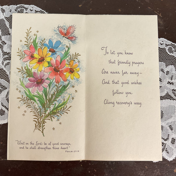 Vintage 1950s Get Well Prayer Card Embossed Butterflies Unused