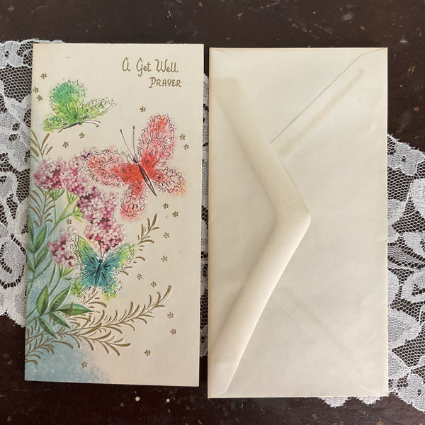 Vintage 1950s Get Well Prayer Card Embossed Butterflies Unused
