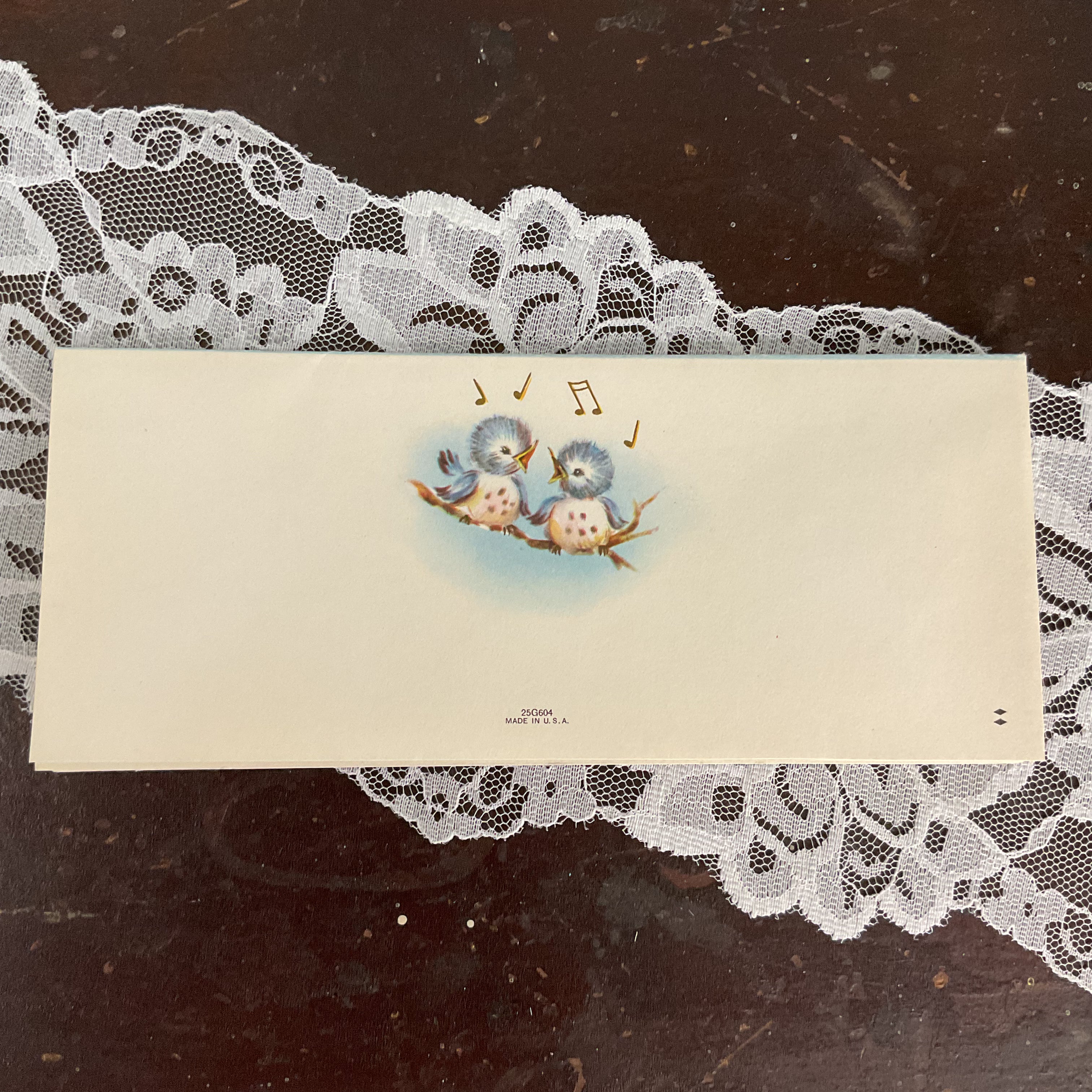 Vintage 1950s Get Well Card Blue Birds on Clothesline Unused