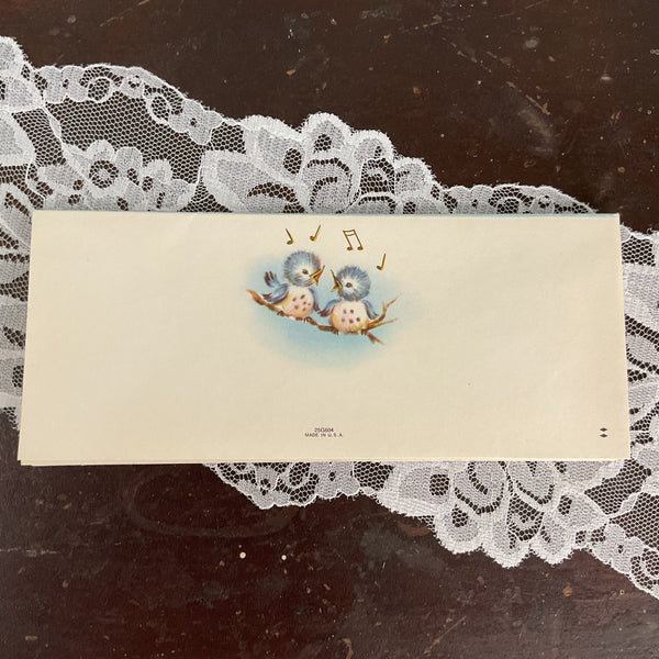 Vintage 1950s Get Well Card Blue Birds on Clothesline Unused