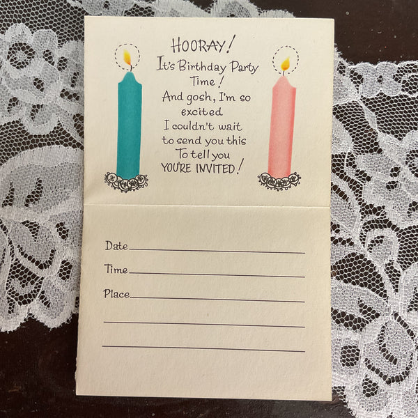Vintage 1950s Birthday Party Invitation Card Children on Candles Unused