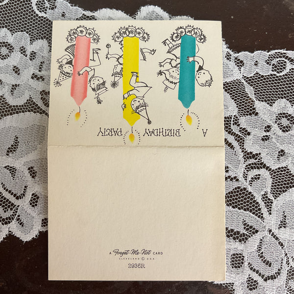 Vintage 1950s Birthday Party Invitation Card Children on Candles Unused