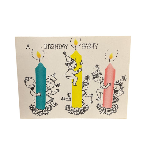 Vintage 1950s Birthday Party Invitation Card Children on Candles Unused