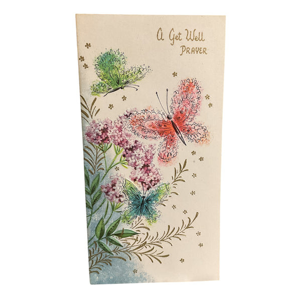 Vintage 1950s Get Well Prayer Card Embossed Butterflies Unused