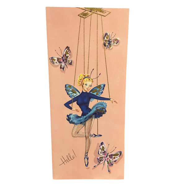 Vintage 1950s Get Well Card Marionette Puppet Ballet Dancer Unused
