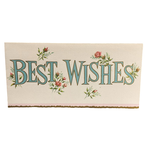 Vintage 1950s Best Wishes Birthday Card Pink Roses Unused