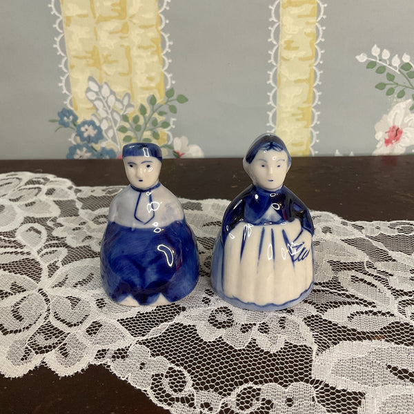 Vintage Delft Blue Salt and Pepper Shakers Set Dutch Man and Woman