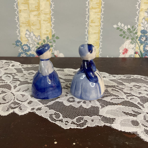 Vintage Delft Blue Salt and Pepper Shakers Set Dutch Man and Woman