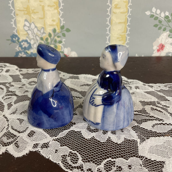 Vintage Delft Blue Salt and Pepper Shakers Set Dutch Man and Woman