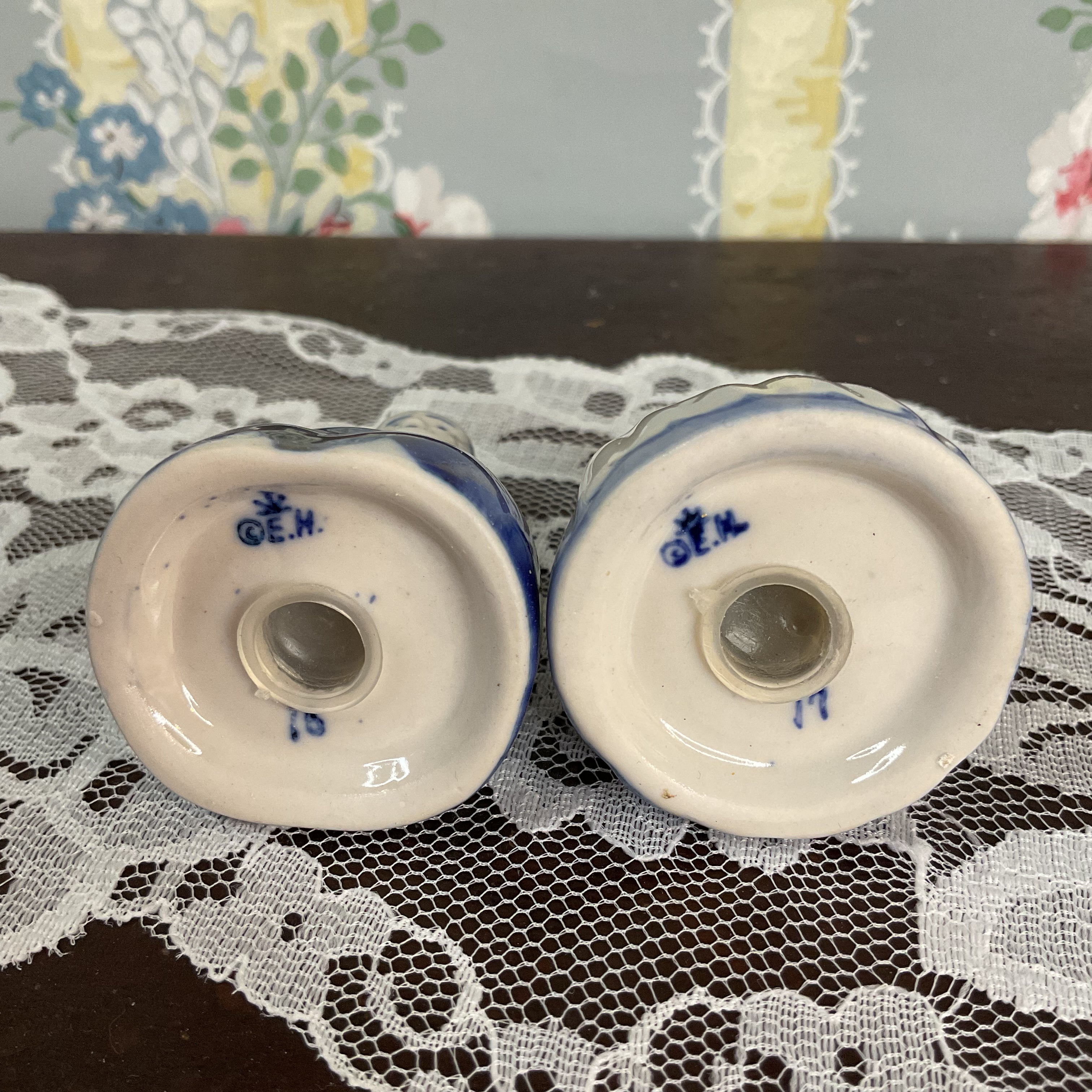 Vintage Delft Blue Salt and Pepper Shakers Set Dutch Man and Woman