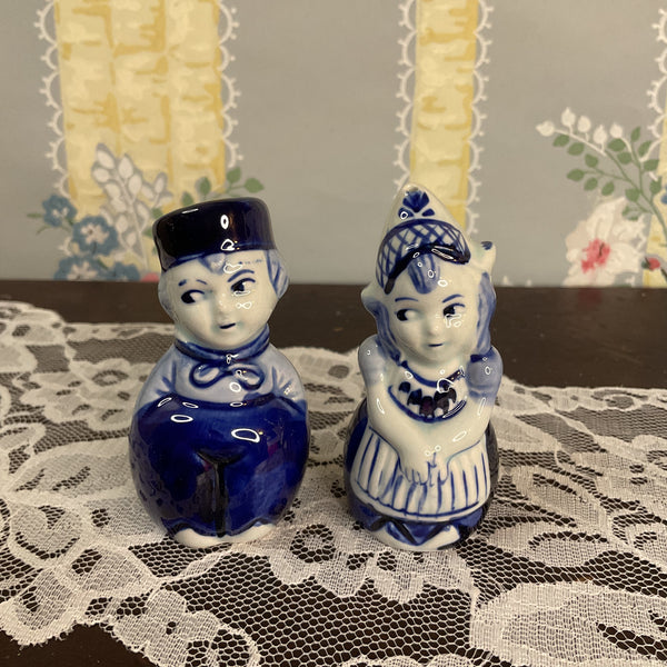 Vintage Delft Blue Salt and Pepper Shakers Set Dutch Boy and Girl