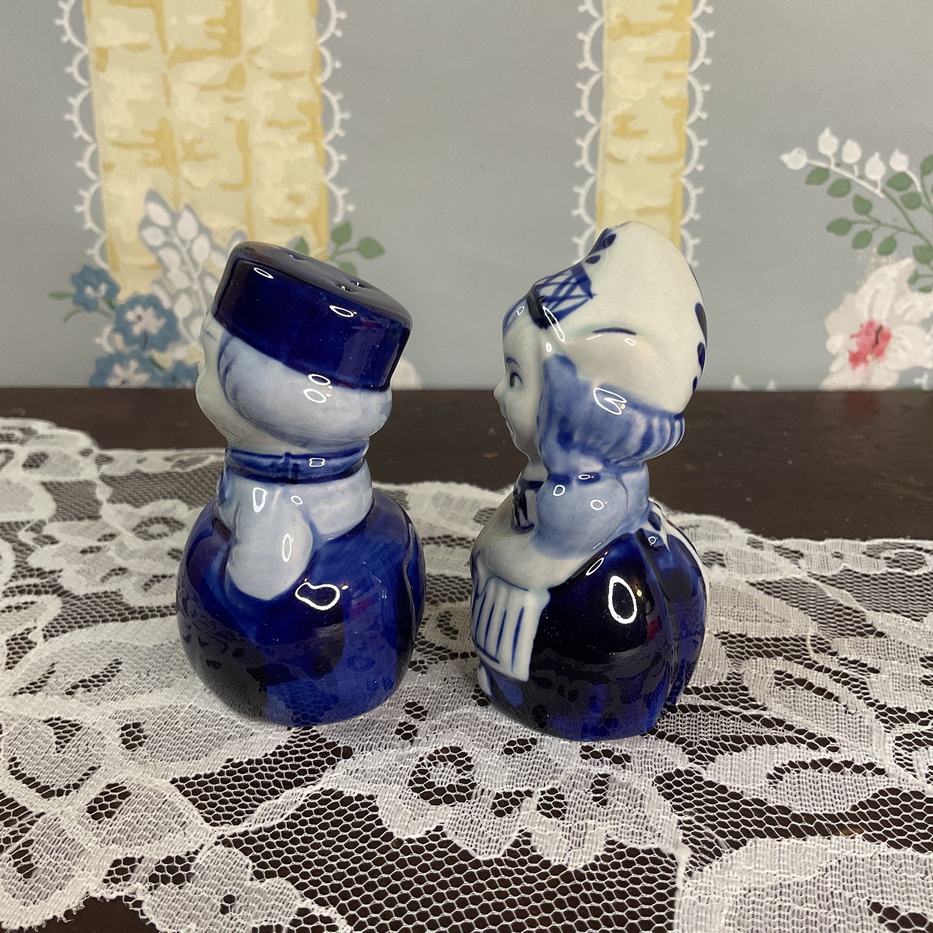 Vintage Delft Blue Salt and Pepper Shakers Set Dutch Boy and Girl