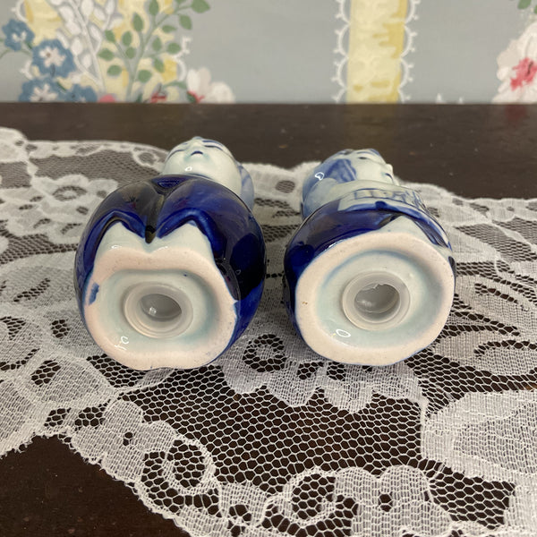 Vintage Delft Blue Salt and Pepper Shakers Set Dutch Boy and Girl