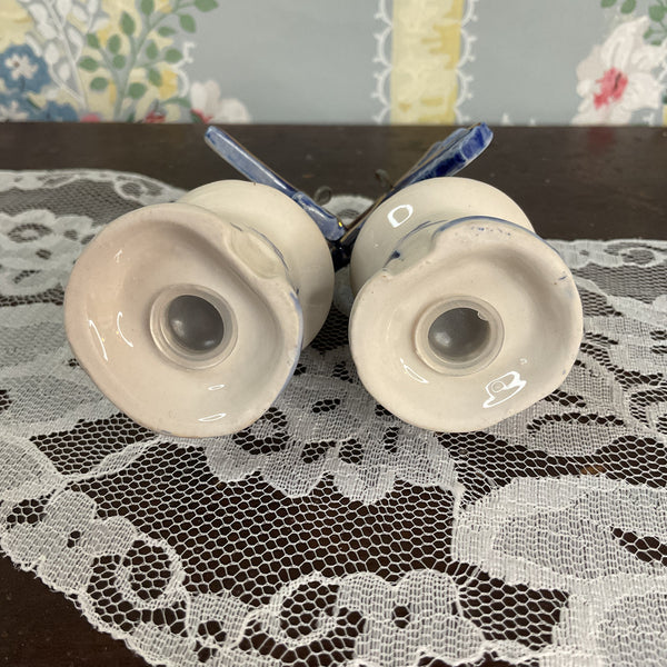 Vintage Delft Blue Windmill Salt and Pepper Shakers Set Blades Spin