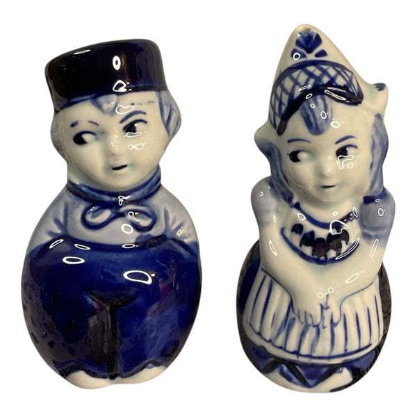 Vintage Delft Blue Salt and Pepper Shakers Set Dutch Boy and Girl
