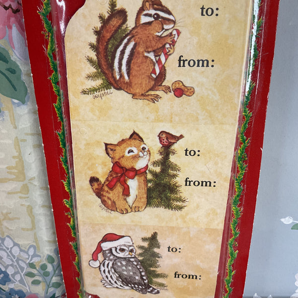 Vintage 1980s Woodland Animals 27 Christmas Gift Card Tags NOS Peck Inc
