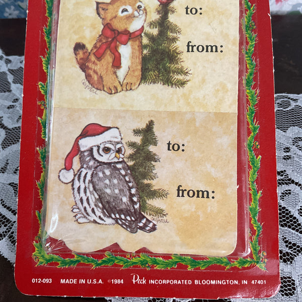 Vintage 1980s Woodland Animals 27 Christmas Gift Card Tags NOS Peck Inc