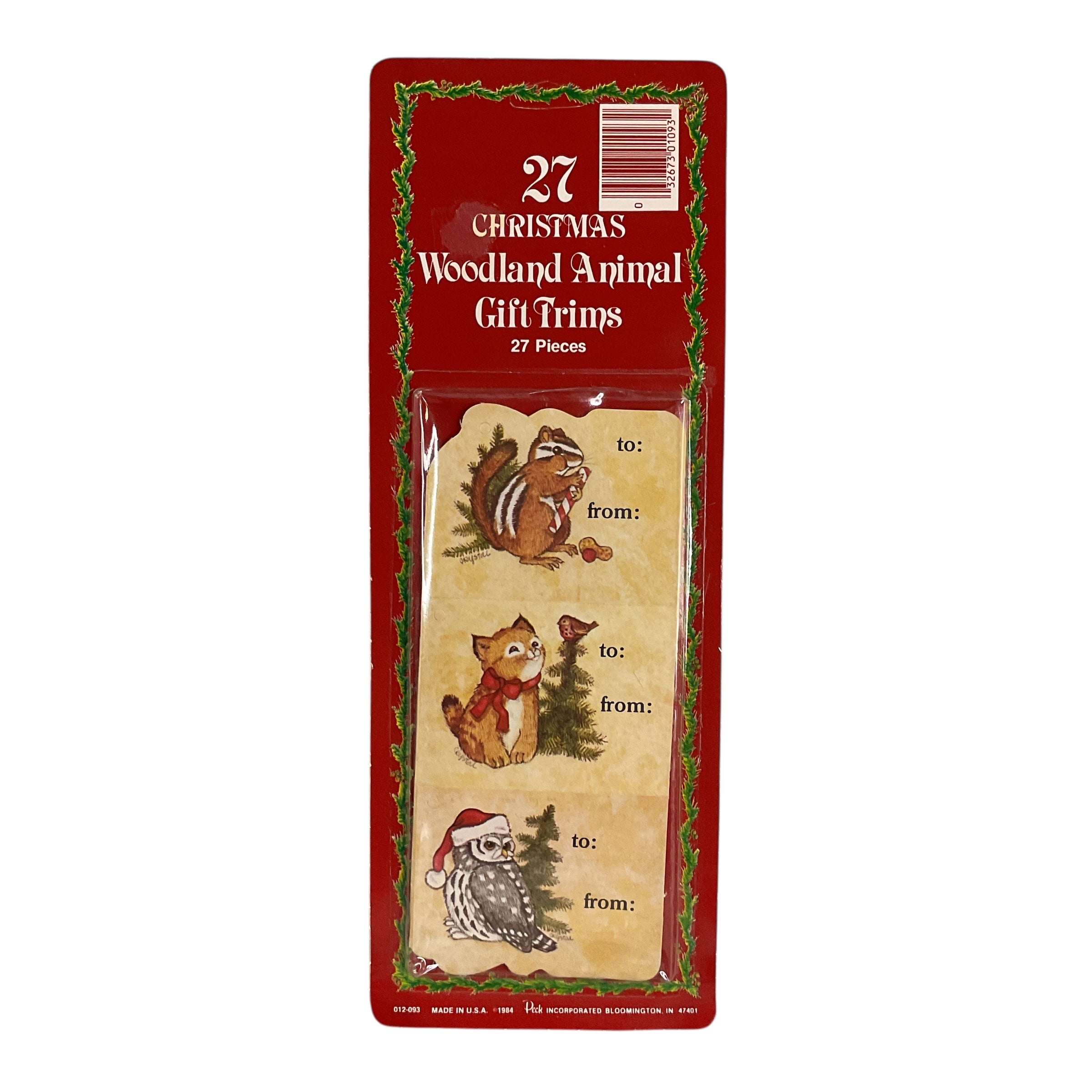 Vintage 1980s Woodland Animals 27 Christmas Gift Card Tags NOS Peck Inc