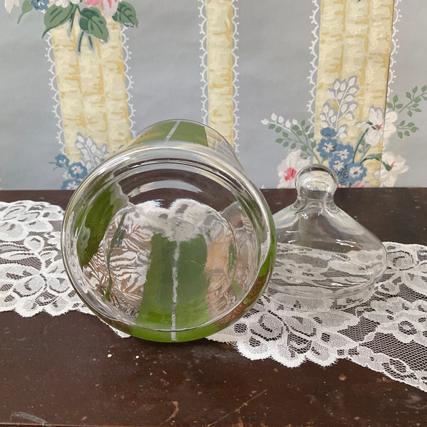 Vintage Christmas Candy Jar Clear Glass With Lid Pine Motif