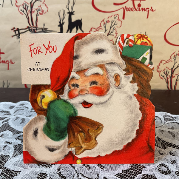 Vintage 1950s Hallmark Santa Claus Christmas Card USED