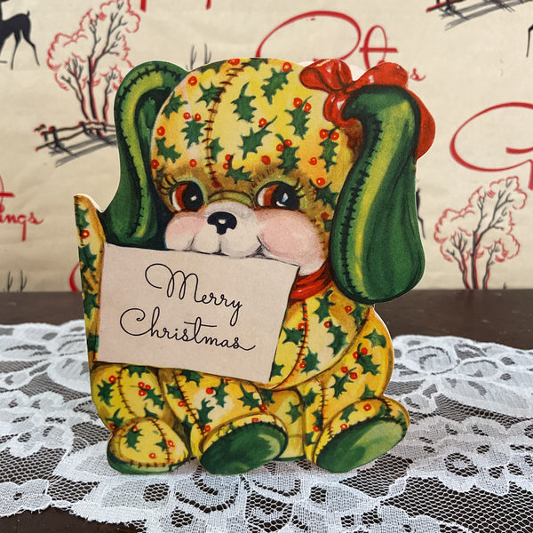 Vintage 1950s Adorable Puppy Christmas Card USED