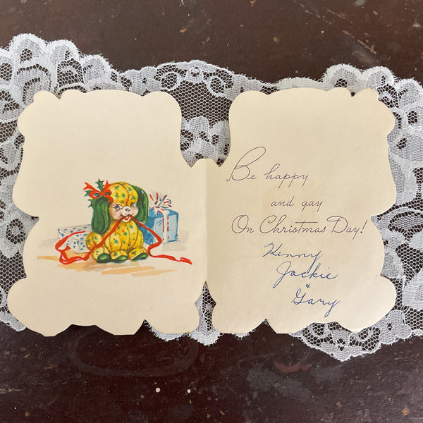 Vintage 1950s Adorable Puppy Christmas Card USED
