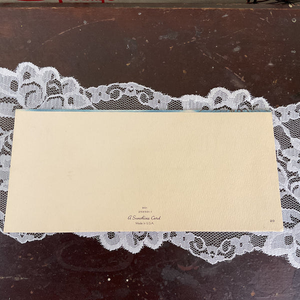 Vintage 1950s Christmas Card Snowy Glittered Farm Scene USED