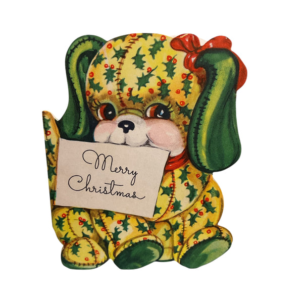 Vintage 1950s Adorable Puppy Christmas Card USED
