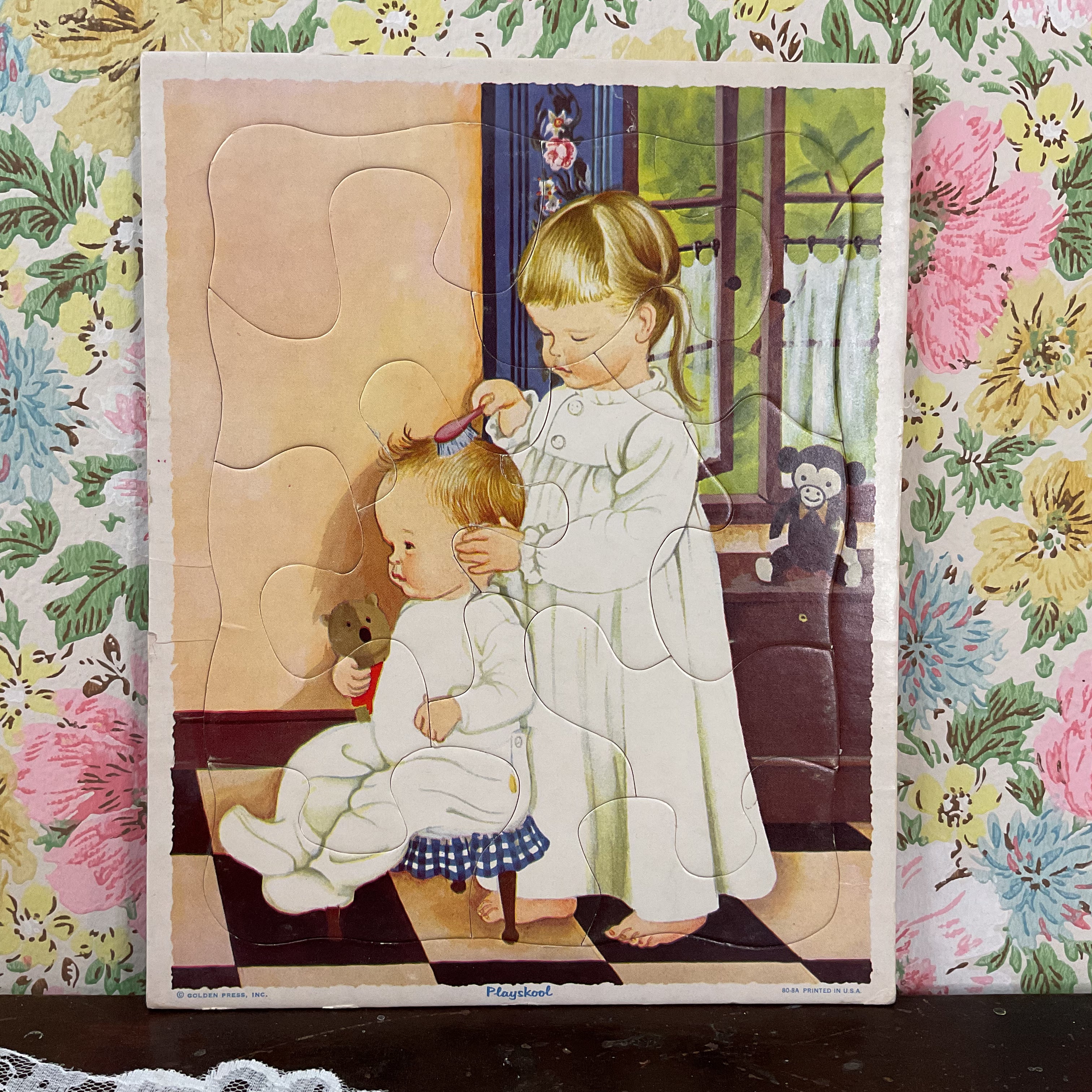 Vintage 1960s Playskool Girl and Baby Children’s Frame Tray Puzzle