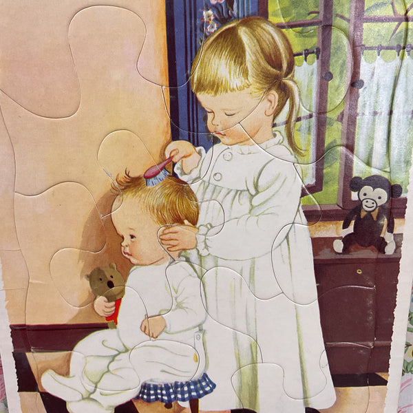 Vintage 1960s Playskool Girl and Baby Children’s Frame Tray Puzzle