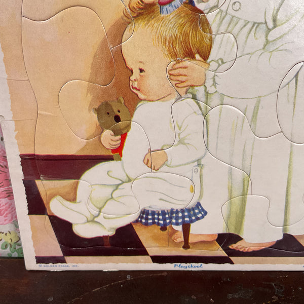 Vintage 1960s Playskool Girl and Baby Children’s Frame Tray Puzzle
