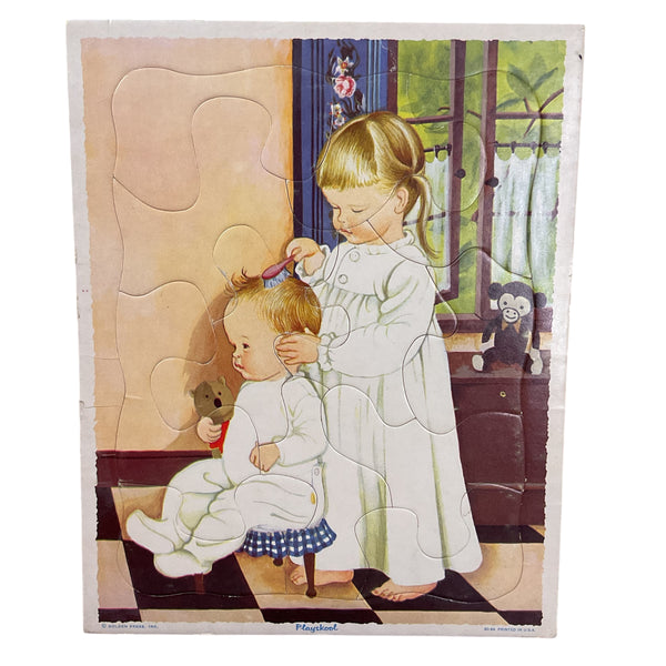 Vintage 1960s Playskool Girl and Baby Children’s Frame Tray Puzzle