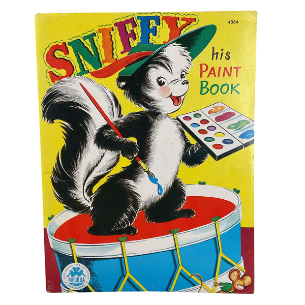 Vintage 1957 Children’s Paint Book Sniffy the Skunk Merrill No. 4864