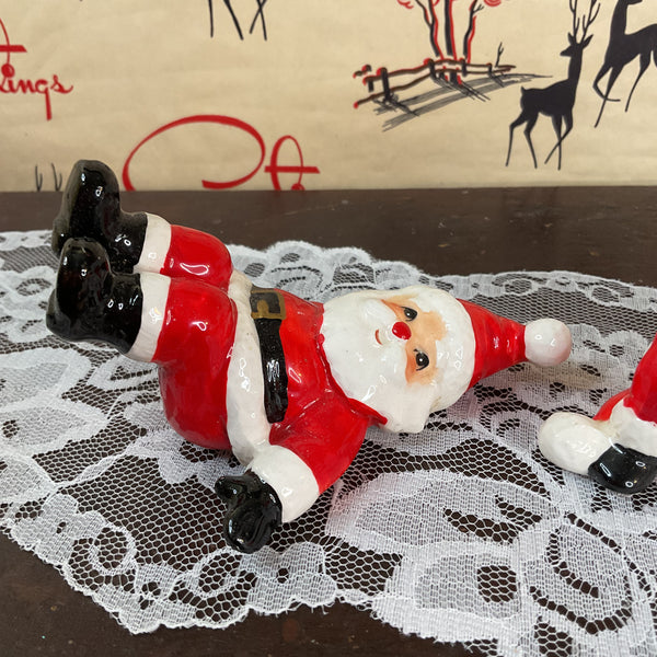 Vintage Ceramic Fitz and Floyd 1976 Tumbling Santa Claus Christmas Figurines Pair