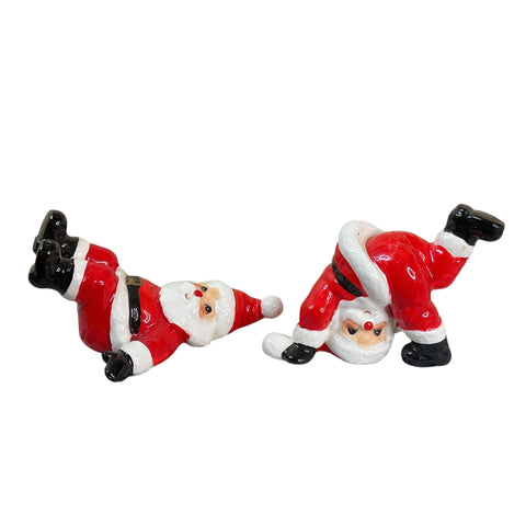 Vintage Ceramic Fitz and Floyd 1976 Tumbling Santa Claus Christmas Figurines Pair