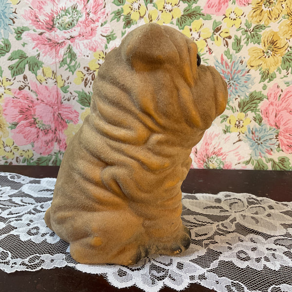 Vintage J S N Y Flocked Sharpei Piggy Bank Hard Plastic Coin Bank