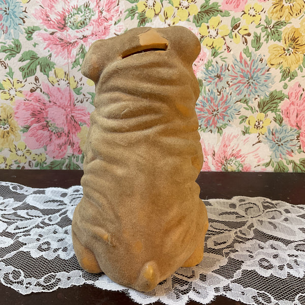 Vintage J S N Y Flocked Sharpei Piggy Bank Hard Plastic Coin Bank