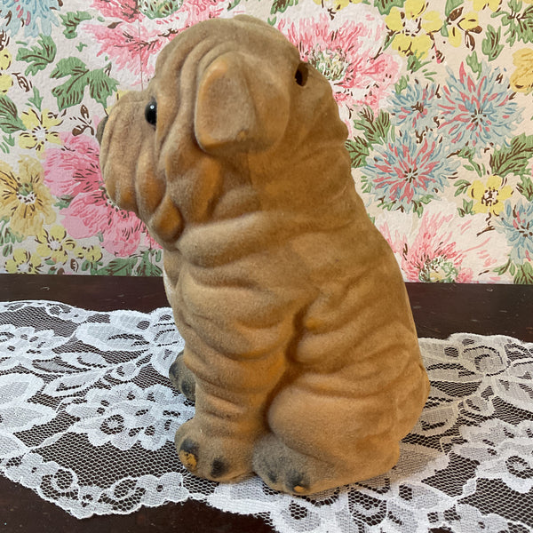 Vintage J S N Y Flocked Sharpei Piggy Bank Hard Plastic Coin Bank