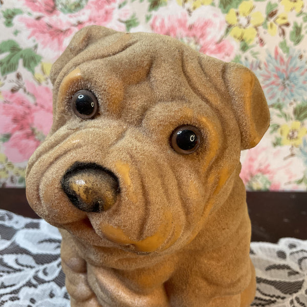 Vintage J S N Y Flocked Sharpei Piggy Bank Hard Plastic Coin Bank