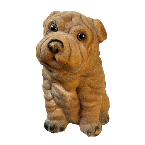 Vintage J S N Y Flocked Sharpei Piggy Bank Hard Plastic Coin Bank