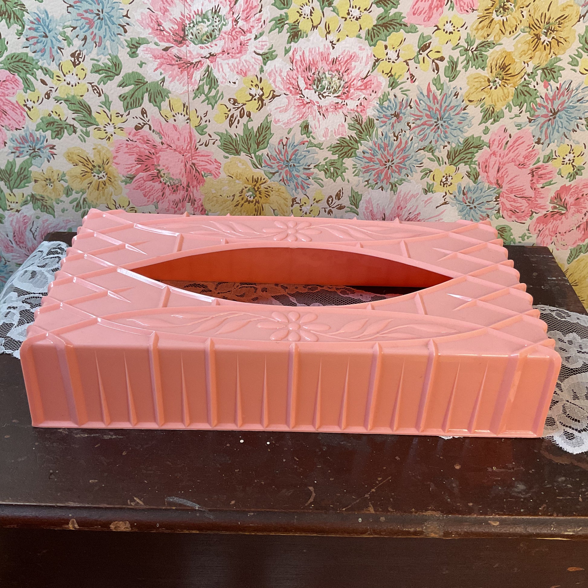 Vintage Pink Plastic Tissue Box Cover Floral Holder - Avid Vintage
