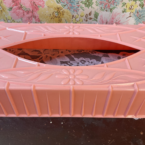 Vintage Pink Plastic Tissue Box Cover Floral Holder