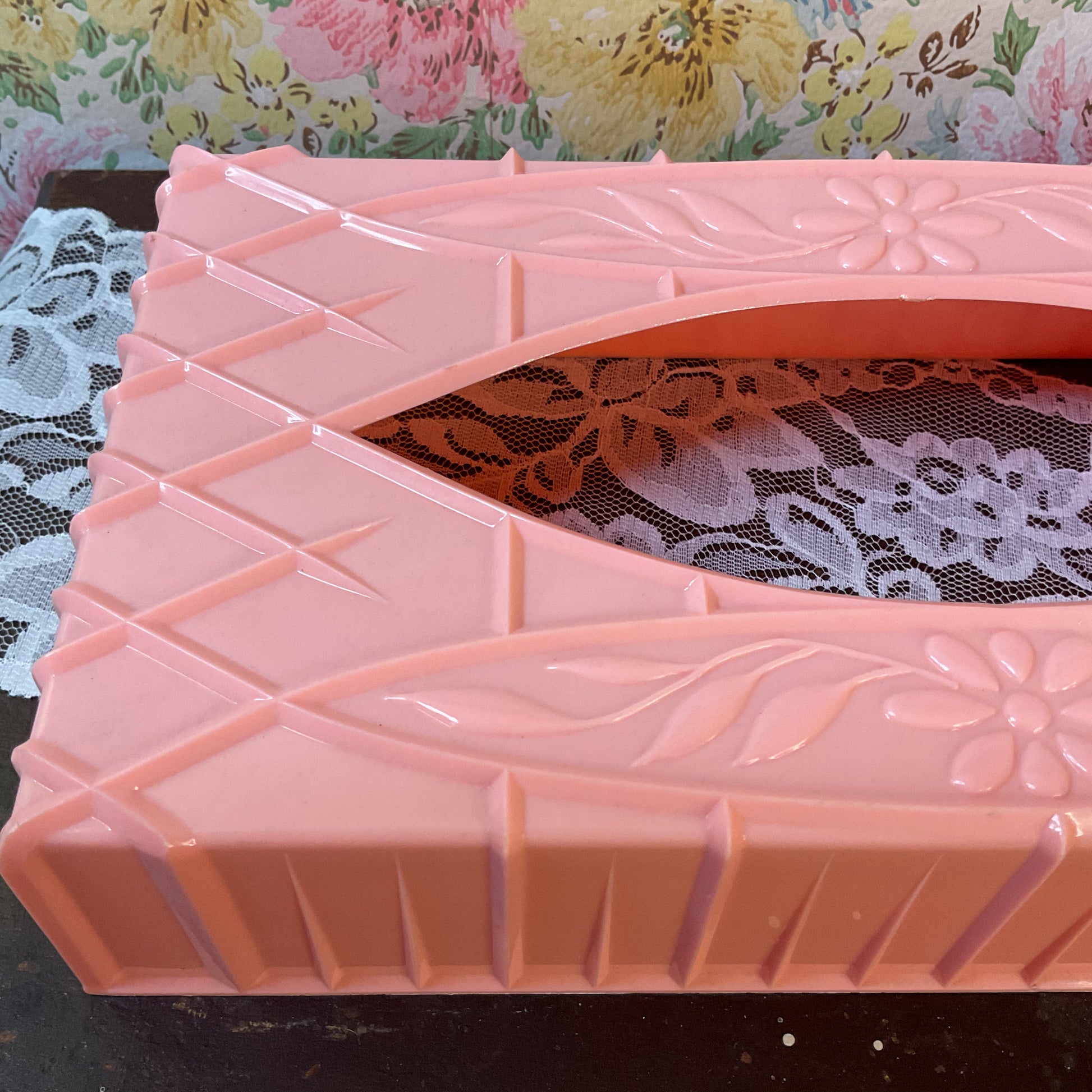Vintage Pink Plastic Tissue Box Cover Floral Holder - Avid Vintage