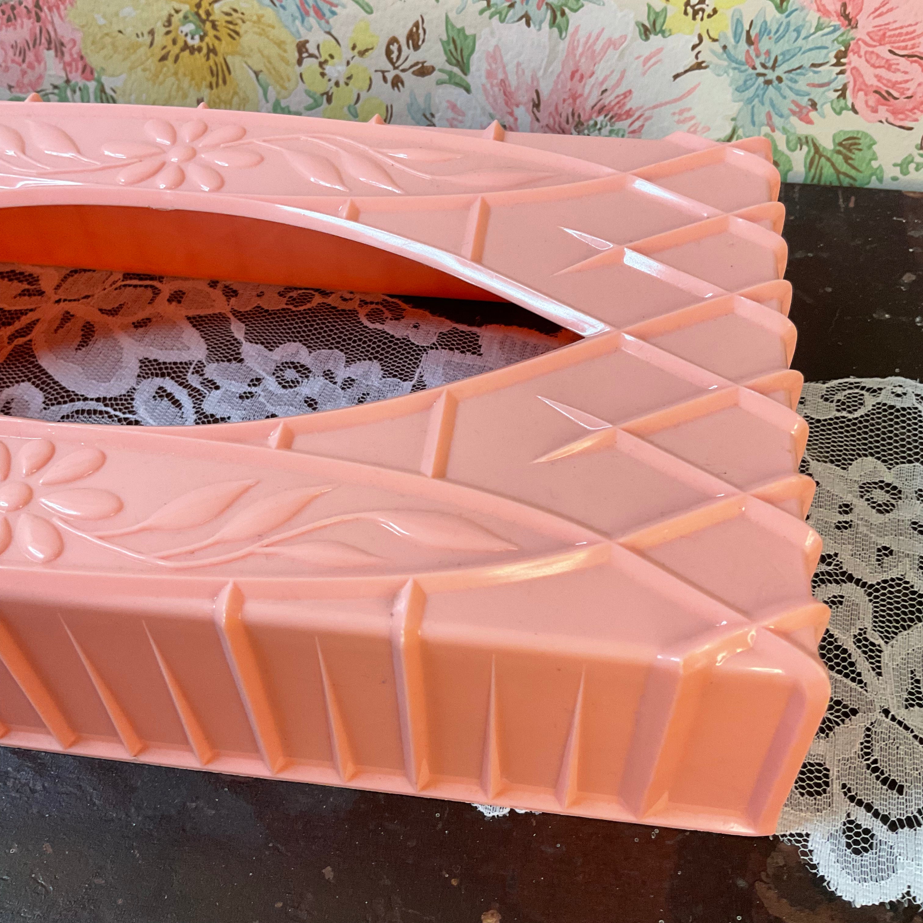 Vintage Pink Plastic Tissue Box Cover Floral Holder - Avid Vintage