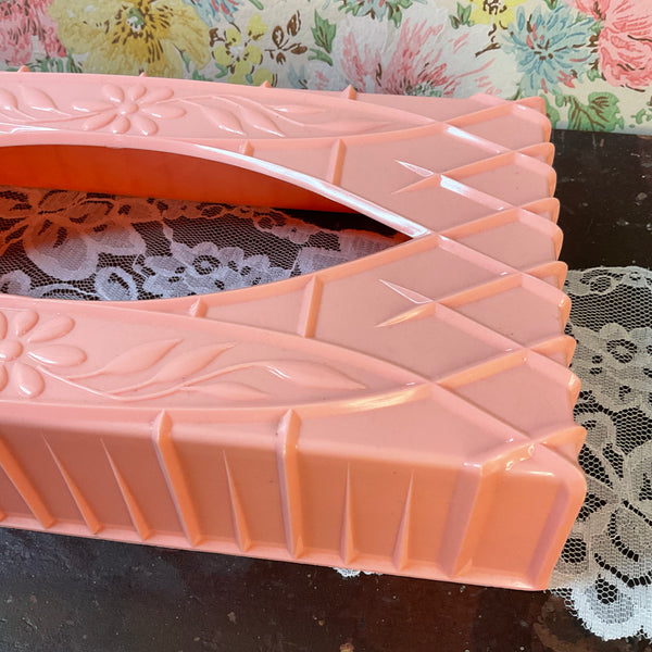 Vintage Pink Plastic Tissue Box Cover Floral Holder